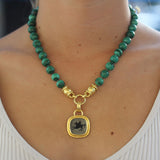 17" "Lucrezia" Clasp Necklace With 10mm Malachite Beads
