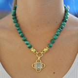 17" "Lucrezia" Clasp Necklace With 10mm Malachite Beads
