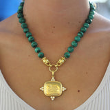 17" "Lucrezia" Clasp Necklace With 10mm Malachite Beads