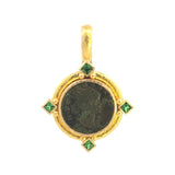 Ancient Roman Bronze Coin Pendant with Princess cut Tsavorites