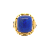 Cushion Cut Cabochon Lapis Ring with Blue Sapphire Triads