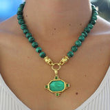 17" "Lucrezia" Clasp Necklace With 10mm Malachite Beads