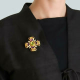 Maltese Cross Pedant and Brooch with Peridot, Amethyst, Pink Tourmaline and Pearls