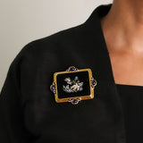 19th Century Horizontal Micromosaic "Birds with Blue Flowers" Pendant/Brooch with iolites and collapsible bale