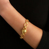 Small rectangular and banded link bracelet with gold dome box clasp