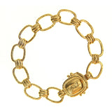 Small rectangular and banded link bracelet with gold "Dog" box clasp