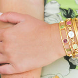 Open Tube Bezel Tutti Frutti Bangle Bracelet with Aquamarine, Peridot, Amethyst, Iolite, Moonstone, & Pink Tourmaline
