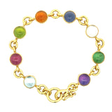 Round Cabochon Stone Bracelet with amethyst, green tourmaline, moonstone, iolite, citrine, peridot, pink tourmaline, and aquamarine