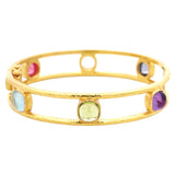 Open Tube Bezel Tutti Frutti Bangle Bracelet with Aquamarine, Peridot, Amethyst, Iolite, Moonstone, & Pink Tourmaline