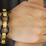 Large Black Jade Link Bracelet with Hammered Gold Connectors and Toggle