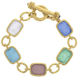 Pastel Venetian Glass Intaglio Antique "Animals" Link Bracelet With Toggle Clasp