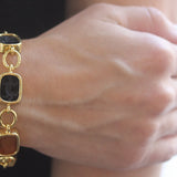 Neutral Venetian Glass Intaglio Antique "Animals" Link Bracelet With Toggle Clasp