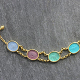 Pastel Venetian Glass Intaglio "Large Oval Animals" Link Bracelet With Toggle Clasp