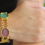 Pastel Venetian Glass Intaglio "Large Oval Animals" Link Bracelet With Toggle Clasp