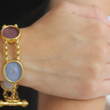 Pastel Venetian Glass Intaglio "Large Oval Animals" Link Bracelet With Toggle Clasp