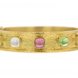 Narrow Flat Bangle With Cushion Cabochon Tutti Frutti Stones