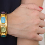 Venetian Glass Intaglio With Antique Animals In Flat Narrow Bangle