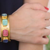 Venetian Glass Intaglio With Antique Animals In Flat Narrow Bangle
