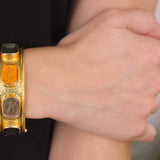 Venetian Glass Intaglio “Antique Animals" In Flat Narrow Bangle Bracelet
