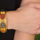 Venetian Glass Intaglio “Antique Animals" In Flat Narrow Bangle Bracelet