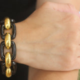 Black Jade "Small Livorno" Link Bracelet with Hammered Gold Connectors