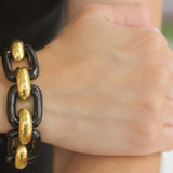 Black Jade "Small Livorno" Link Bracelet with Hammered Gold Connectors