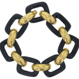 Black Jade "Small Livorno" Link Bracelet with Hammered Gold Connectors