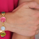 Pastel Venetian Glass Intaglio "Cabochon Nico Putto with Butterfly & Round Goddess with Wheat" Link Bracelet