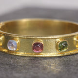 Narrow Flat Bangle With Cushion Cabochon Tutti Frutti Stones