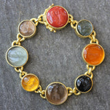 Venetian Glass Intaglio 'Cab Nico Putto with Butterfly & Round Goddess with Wheat' Link Bracelet
