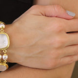 Rock Crystal Intaglio "Bee & Moth" Link and Pearl Bracelet