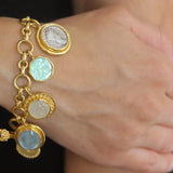 Charm Bracelet With a Selection of Venetian Glass Intaglios, White & Black South Sea Pearls, Ancient Silver and Bronze Coins