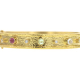 "Tutti Frutti" and Diamond Flat Narrow Bangle Bracelet
