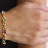 Jewel-Tone "Tutti Frutti" Oval Cabochon Stone Link Bracelet with Amethyst Clasp