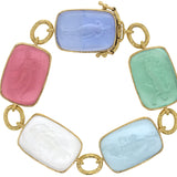 Pastel Venetian Glass Intaglio "Muse" Bracelet with Small Oval Link Connectors and Box Clasp