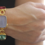 Pastel Venetian Glass Intaglio "Muse" Bracelet with Small Oval Link Connectors and Box Clasp