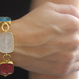 Pastel Venetian Glass Intaglio "Muse" Bracelet with Small Oval Link Connectors and Box Clasp
