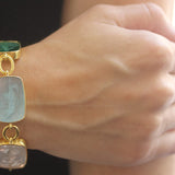 Pastel Venetian Glass Intaglio "Muse" Bracelet with Small Oval Link Connectors and Box Clasp