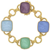 Pastel Venetian Glass Intaglio "Seated Minerva" Link Bracelet With Round and Banded Connectors and Box Clasp