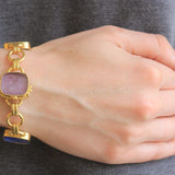 Pastel Venetian Glass Intaglio "Seated Minerva" Link Bracelet With Round and Banded Connectors and Box Clasp