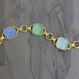 Pastel Venetian Glass Intaglio "Seated Minerva" Link Bracelet With Round and Banded Connectors and Box Clasp