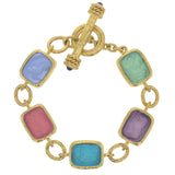 Pink Venetian Glass Intaglio Antique "Animals" Link Bracelet With Toggle Clasp
