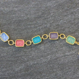 Pink Venetian Glass Intaglio Antique "Animals" Link Bracelet With Toggle Clasp