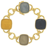 Neutral Venetian Glass Intaglio "Seated Minerva" Link Bracelet With Round and Banded Connectors and Box Clasp