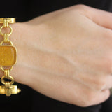 Neutral Venetian Glass Intaglio "Seated Minerva" Link Bracelet With Round and Banded Connectors and Box Clasp