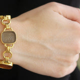 Neutral Venetian Glass Intaglio "Seated Minerva" Link Bracelet With Round and Banded Connectors and Box Clasp