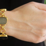 Neutral Venetian Glass Intaglio "Seated Minerva" Link Bracelet With Round and Banded Connectors and Box Clasp
