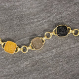 Neutral Venetian Glass Intaglio "Seated Minerva" Link Bracelet With Round and Banded Connectors and Box Clasp