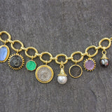 "Smooth" Link Chain Charm Bracelet With a Selection of Venetian Glass Intaglios, White & Black South Sea Pearls, Ancient Silver and Bronze Coins