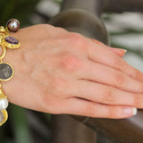 "Smooth" Link Chain Charm Bracelet With a Selection of Venetian Glass Intaglios, White & Black South Sea Pearls, Ancient Silver and Bronze Coins